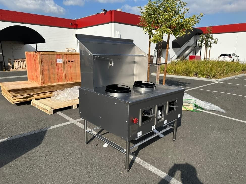 cooler depot Chinese Wok Range with Waterfall, 47"Width 2 hole burner ring propane/natural gas LP NG, NSF Certified