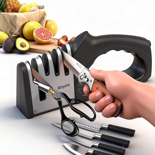 4-In-1 Kitchen Knife Sharpener, Multi-Functional Knife Sharpening Kit, Stylish Kitchen Accessories Suitable For Kitchen Knives, Chef Knives, Precision Knives And Scissors