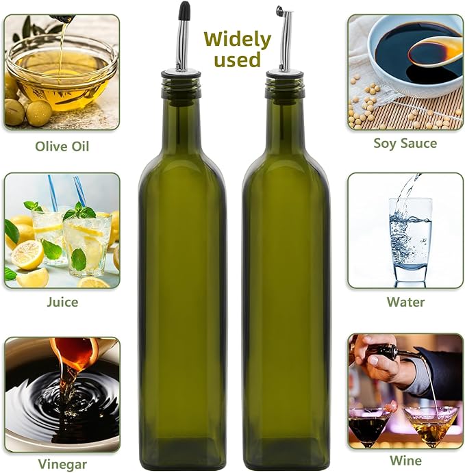 2Pcs 25 oz Olive Oil Dispenser Bottle,750 ml Glass Oil and Vinegar Dispenser Set with Pourers and Funnel ，Oil Bottles for Kitchen Large capacity oil bottles (Green 2pcs)