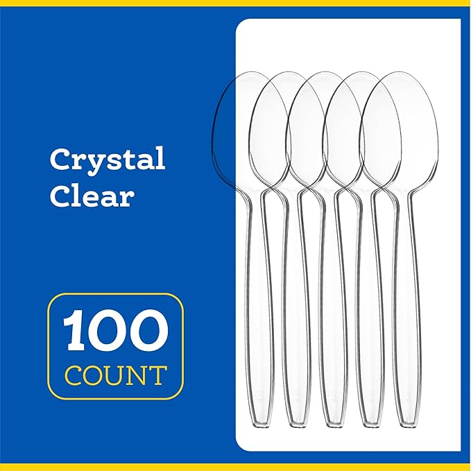 Plasticpro Disposable Clear Plastic Tea Spoons Heavyweight 100 Count