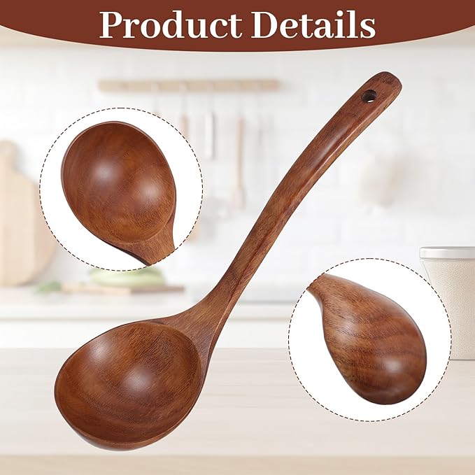 Wooden Soup Ladle, 10.2 Inch Long Handle Soup Ladle Wooden Soups Spoon Kitchen Utensil for Kitchen Cooking Serving Soups