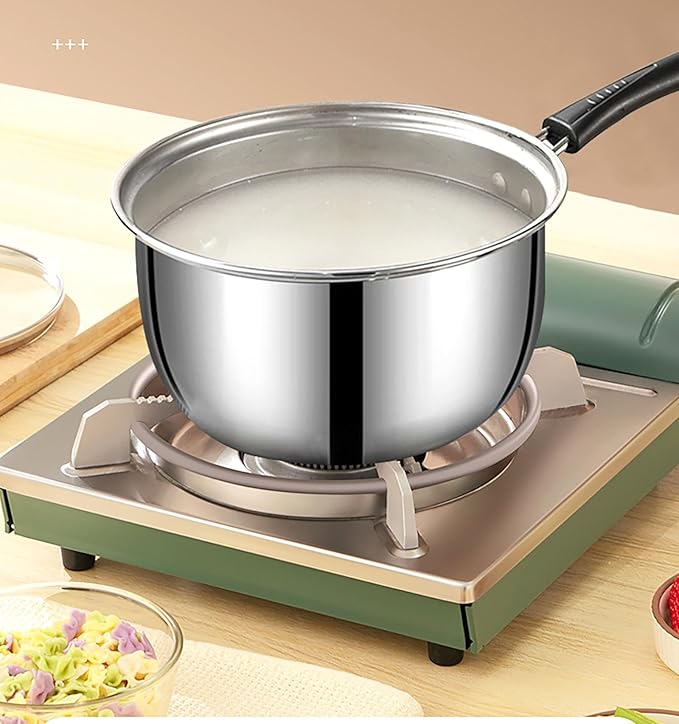 Stainless Steel Thin Saucepan, 1.3 Quart Long Handle Milk Pot with Lid for Warming, Cooking and Boiling Milk, Spaghetti, Soup in Kitchen and Outdoor (18cm)