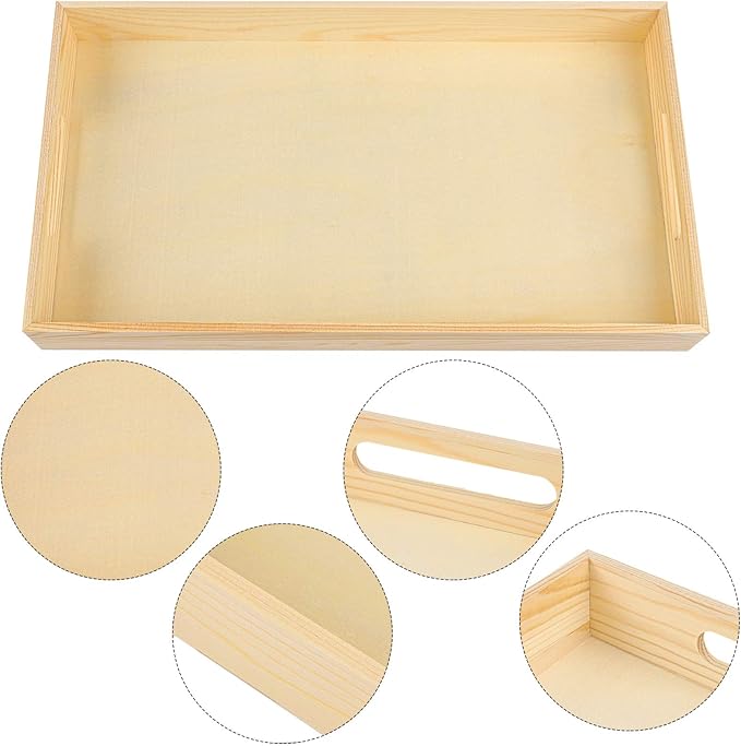 Aodaer 7 Pieces Wooden Trays, Wooden Nested Serving Trays, Rectangular Shape Serving Tray with Handles for Kitchen Party Dinner Snacks