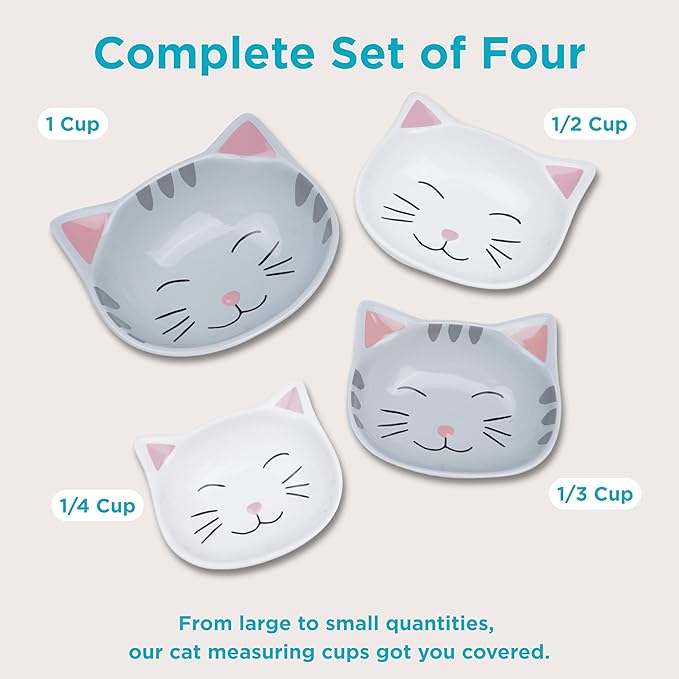 Cat Measuring Cups Set - Novelty Cat Kitchen Accessories & Baking Gifts - Unique Measuring Cups for Stackable & Cute Baking Supplies - Durable, Fun and Decorative Kitty Cup for Cooking (Set of 4)