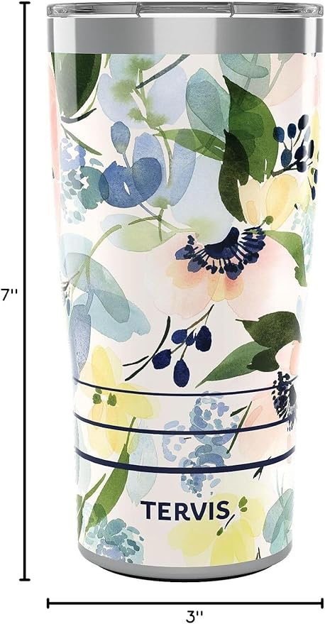 Tervis Traveler Yao Cheng - Floral Anemones Triple Insulated Tumbler Travel Cup Keeps Drinks Cold & Hot, 20oz, Stainless Steel