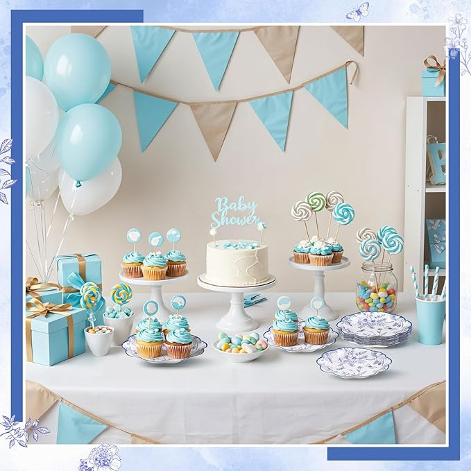 30 Pcs Blue Floral Paper Plates, 7 Inch Tea Party Plates Vintage Chinoiserie Flower Plate Disposable Blue and White Dessert Plate for Spring Garden Party Baby & Bridal Shower Birthday Wedding