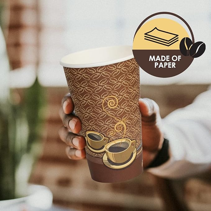 PAMI Disposable Coffee Cups, Single-Use Paper Cups, To-Go Hot Beverage Cups for Espresso Coffee Tea Hot Chocolate, Leak Resistant, Cafe & Home Use (1000, 16oz)