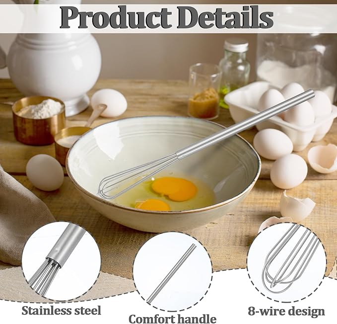 Small Whisk, 9.8in Stainless Steel Whisk Tiny Skinny Whisk for Cooking Whisking Blending Beating Stirring