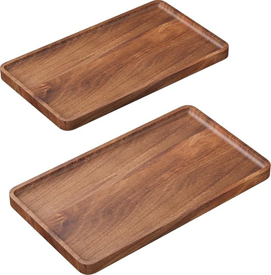 2 Pack Acacia Wood Serving Tray,13.8x7.9 Inch Decorative Trays Platter for Coffee Table,Living Room,Bar,Party,Mini Charcuterie Boards Cheese Board,Home Decor