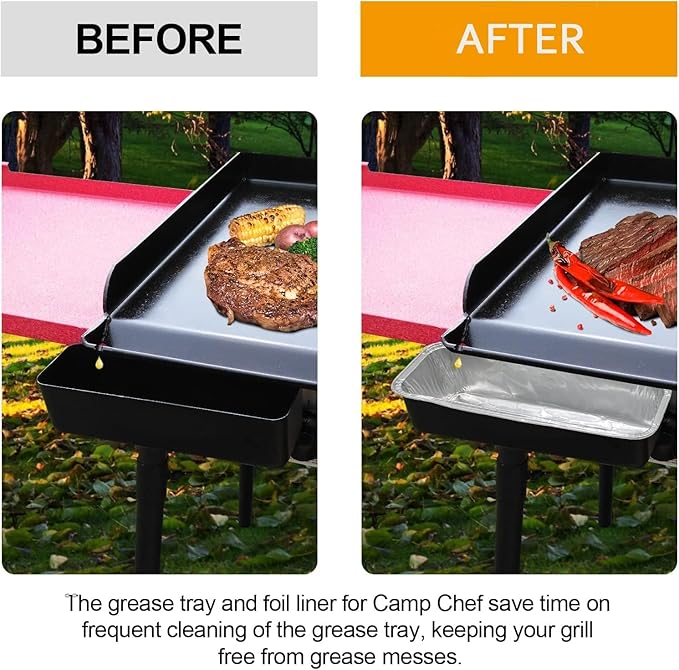 LS'BABQ Grease Cup Catcher with 10-Pack Disposable Aluminum Foil Grill Drip Pans for Camp Chef Griddle Accessories, Grease Drip Tray for Camp Chef SG14 SG30 SG60 SG90 SG100 Professional Griddle, 24 oz