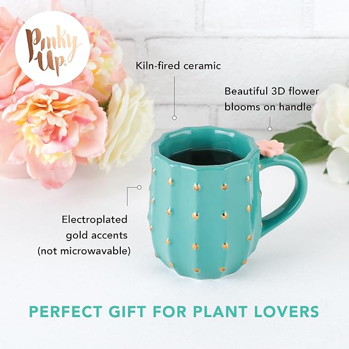 Pinky Up Cactus Ceramic Coffee Mugs, Tea Cups, Travel Mug, Latte Cup, Drinking Glasses for Chocolate, Milk, Cocktails, Mocktails, 12 oz, Set of 1