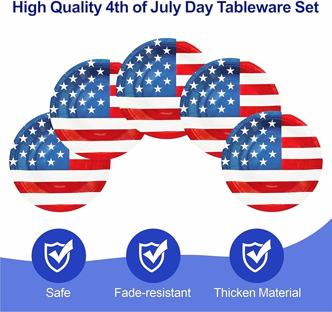 4th of July Plates, 40pcs Party Paper Plate Set Disposable 4th of july Party Food Dinner Dessert Plates Birthday Tableware Decorations Favors, Including 20pcs 9" and 20pcs 7" for 4th of july Plate