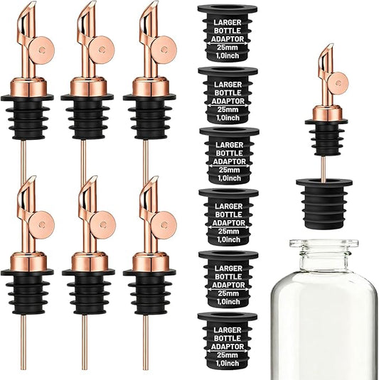 6 Pack Olive Oil Pour Spout with Adapters, Oils Pourer for Olive Oil Dispenser Bottle, Easily Turn Your Bottles into Dispensers for Liquor, Vinegar, Oils, Syrup, Liquor Bottle Pourers, Rose Gold