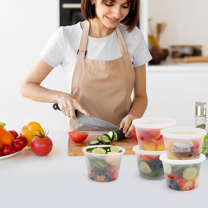 WGCC Deli Containers with Lids - 16 oz Plastic Food Storage Containers, 48 Sets - BPA Free, Microwave, Freezer & Dishwasher Safe