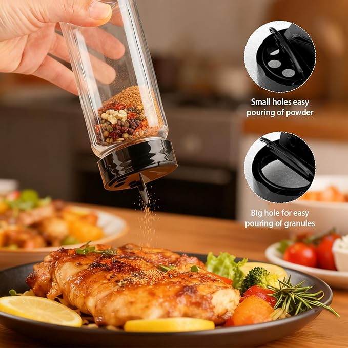 PineHaven 28 Pcs 9 oz Plastic Spice Jars with Black Cap,Square Plastic Bottle Containers with Lid and Stickers,Empty Seasoning Bottles Clear Spice Shaker for Storage Spices,Powders and Herbs