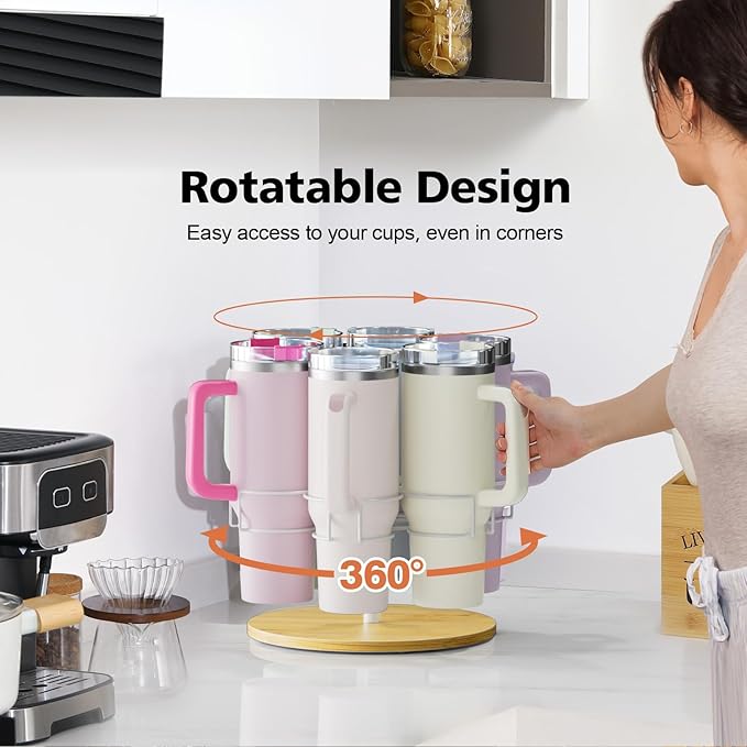 Water Bottle Organizer for Stanley 40 oz, Rotating Stanley Cup Organizer Holder, Tumbler Organizer Holder, Stanley Cup Accessories, Easy to Install, Natural（Patented Product）