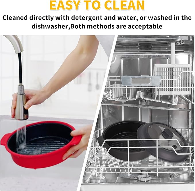 Microwave Grill Pan, Fry Griddle Crisper Pan with Lid for Grilling Browning and Crisping Foods Microwave Silicone Cookware for Baked Potato Meat Sandwich Vegetable Dark Grey