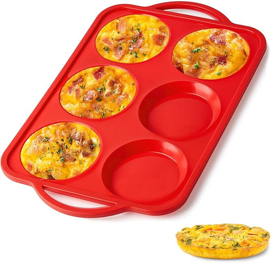 4 Inch Jumbo Muffin Top Pan with Metal Frames, Silicone Egg Mold for Breakfast Sandwiches, Egg Bite Baking Tray, BPA Free & Non-Stick
