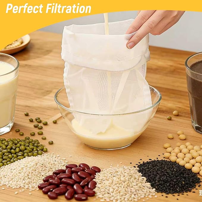 Reusable Fine Mesh Strainer Bag, Multi-Use Nylon Filter for Nut Milk Brewing & Juice Extraction, Food Grade Filtration Bag (6PCS)
