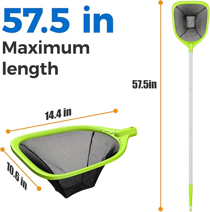 Swimming Pool Skimmer Net 57 inches, Leaf Rake Net with 4 Section Telescopic Aluminum Pole for Fast Cleaning Ponds, Hot Tub, and Spas, Pool Cleaner Supplies and Accessories