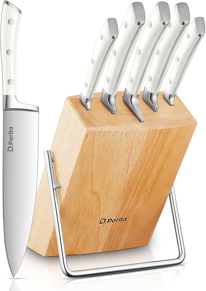 D.Perlla Knife Set with Wooden Block 6 Pieces Kitchen Knife Set, Knife Block Set with High Carbon German Stainless Steel, Sharp Knife Set with Wood Block