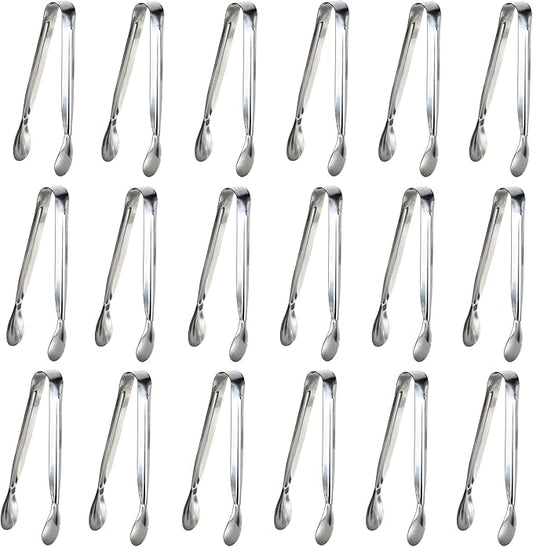 18PCS Mini Tongs for Appetizers, 5Inch Serving Tongs, Ice Tong Appetizer Tong, Small Tongs for Serving Food, Kitchen Utensils for Sugar Cubes, Coffee, Charcuterie Board (Silver-18pcs)