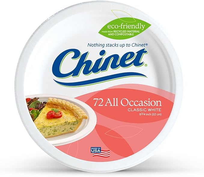 Chinet Classic White, Round All Occasion Fiber Plates, 8.75 Inch, 72 Count