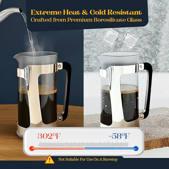 ESPRO P5 French Press Coffee Maker – Patented Double Micro-Filter for Grit Free Brew, Heat-Resistant Thicker Borosilicate Glass Coffee Press – (32 oz)
