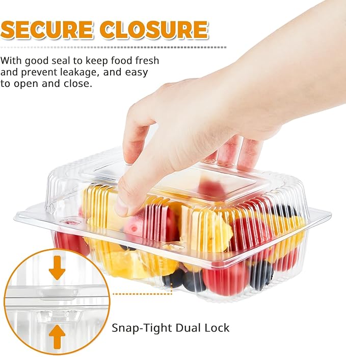 Zezzxu 80 Pack Clear Hinged Plastic Containers, Sturdy To Go Clamshell Food Containers with Lids, Disposable Take Out Boxes for Desserts Cake Slices Sandwich Salad Cookies (7.2 × 4.7 ×3 Inches)