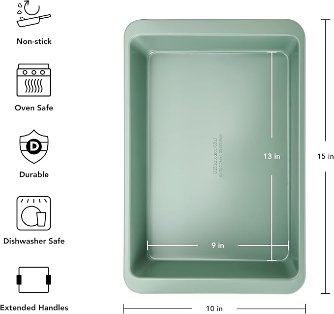 KitchenAid Nonstick Swiss Engineered Aluminized Steel Cake Pan, Dishwasher Safe, Cardamom, 9 x 13 Inch