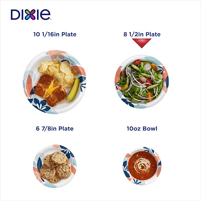 Dixie Medium Paper Plates, 8.5 Inch, 90 Count, 2X Stronger*, Microwave-Safe, Soak-Proof, Cut Resistant, Disposable Plates For Everyday Breakfast, Lunch, & Dinner Meals (Pack of 2)