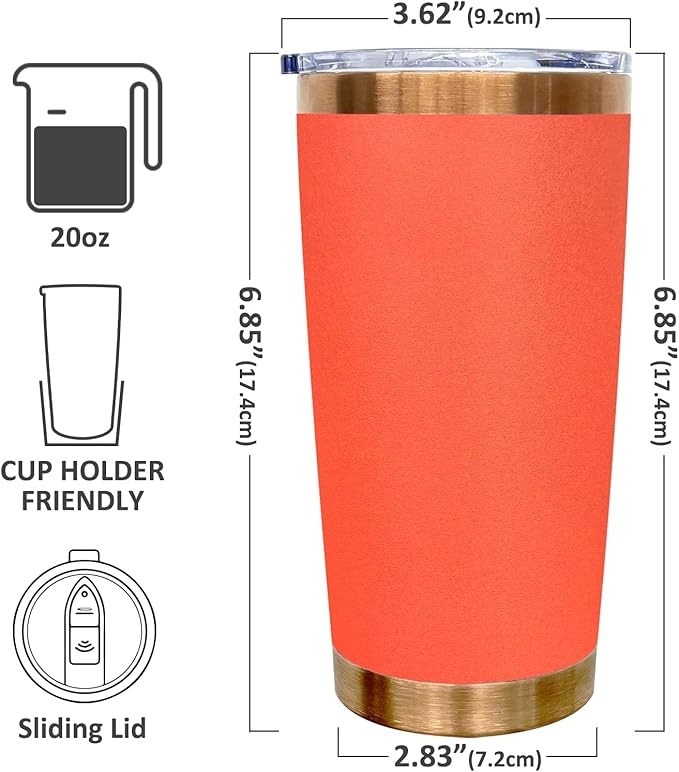 20 oz Tumbler Bulk 4 Pack Stainless Steel Tumblers with Lids and Straws, Double Wall Vacuum Insulated Travel Coffee Mug for Laser Engrave, Powder Coated Cup for Hot and Cold Drinks (Orange,4 pack)