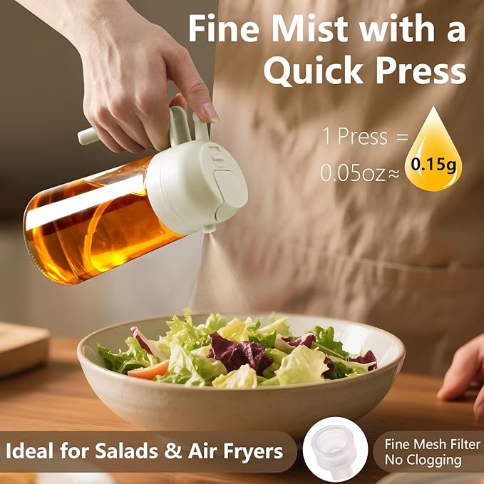 2PCS Oil Sprayer for Cooking, 16oz/470ml Glass Oil Dispenser/Pour Bottle, Kitchen Accessories, Kitchen Gadgets for Air Fryer, Salad, BBQ, with Stickers (Black,White)