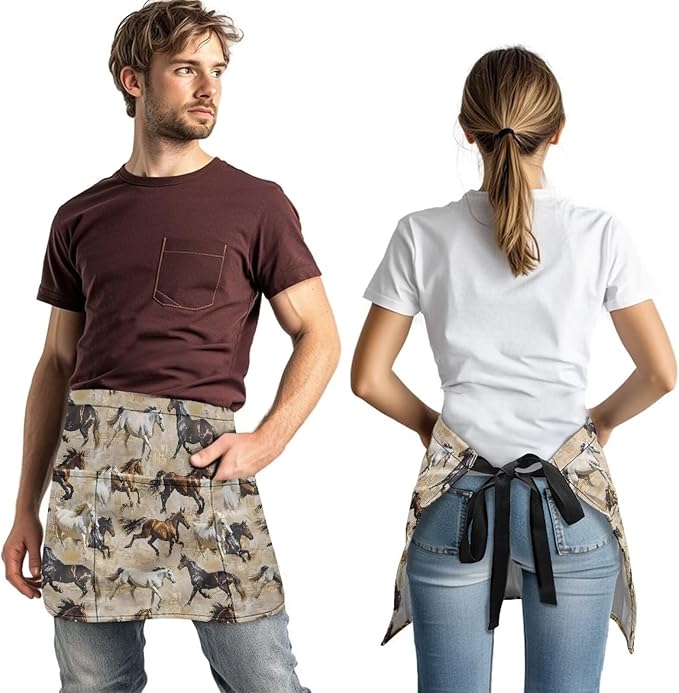 Server Waitress Waist Apron with 3 Pockets, Short Aprons for Servers,Waiter Apron For Waiter Accessories