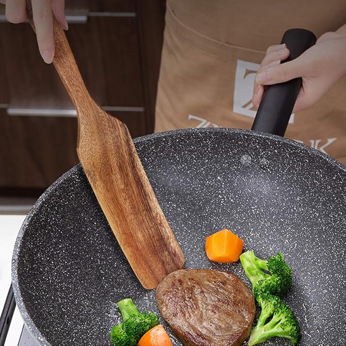 Wooden Spurtle Set As Seen On TV, AOOSY 5 Pcs Natural Acacia Wood Spatula Kitchen Tools Utensil Set Heat Resistant Non Stick Wood Cookware, Slotted Spatula for Stirring