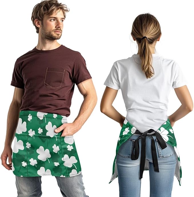 Server Waitress Waist Apron with 3 Pockets, Short Aprons for Servers,Waiter Apron For Waiter Accessories
