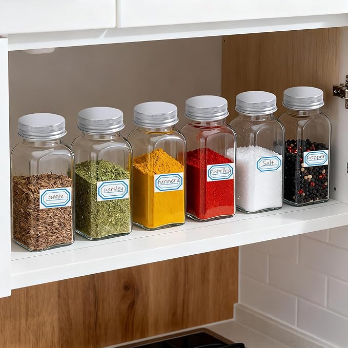 Segarty 6oz Spices Jars with Silver Aluminum Lid, 3PCS 180ml Square Spice Containers, Empty Glass Seasoning Organizers for Sugar Herb Storage, Large Salt and Pepper Bottles with 7 Stickers and 1 Brush