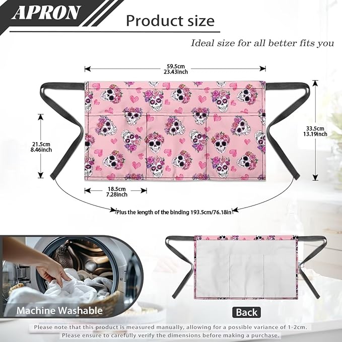 Server Waitress Waist Apron with 3 Pockets, Short Aprons for Servers,Waiter Apron For Waiter Accessories