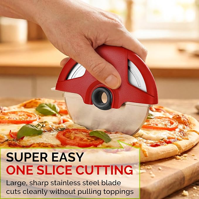 Pizza Cutter Wheel, 4.3" Large 304(18/8) Stainless Steel Blade, Reinforced Durable Pizza Slicer, Fully Detachable & Dishwasher Safe with Safety Protective Cover, Red