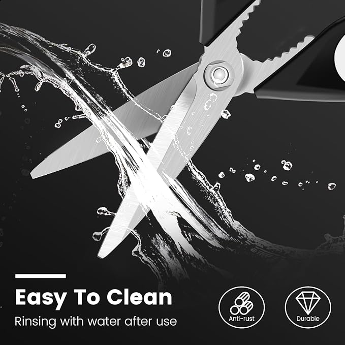 2 Pack Sharp Kitchen Scissors Set with Magnetic Holder, Heavy Duty Kitchen Shears Meat Scissors, Multifunctional Stainless Steel Cooking Poultry Scissors for Household School Picnic（White）