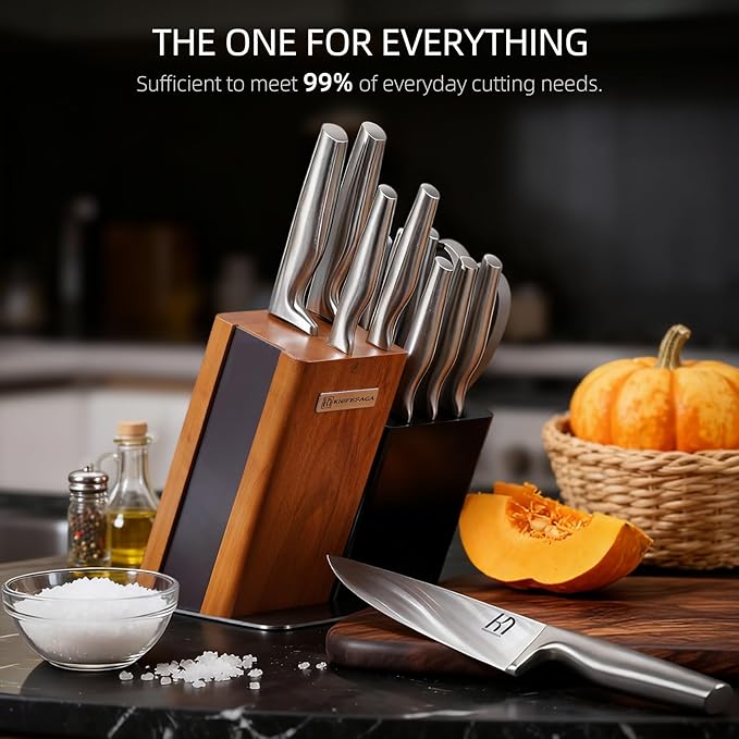2026 Upgraded Knife Set, 13-Piece Japanese High-Carbon Stainless Steel Kitchen Knife Block Set with Ergonomic Handles, Razor-Sharp Blades for Home & Professional Use