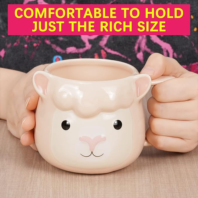 Llama Coffee Mug 14 oz Ceramic Novelty Coffee Mug 3D Porcelain Tea Mug for Women Christmas Housewarming Holiday Birthday Gifts for Women Mom Kids Teacher and Best Friend Pink