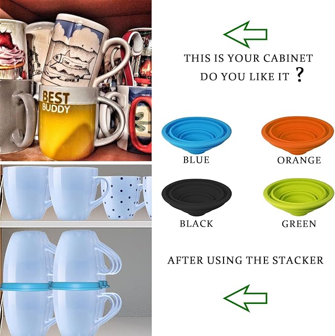 Mug Stacker Kitchen Cabinet Shelf Organizer for Cupboard and Pantry Organization - Expandable and Stackable Storage Solution for Tea Cups and Coffee Mugs - Save Space and Stay Organized (3Pcs Black)