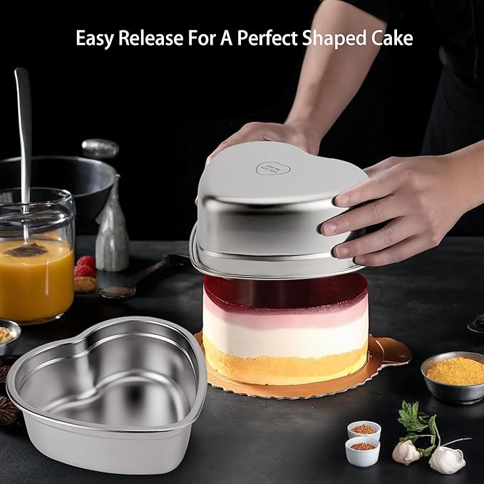 6 Inch Heart Cake Pan Set of 2, Nonstick Heart Shaped Cake Pans for Layer cakes, Durable Stainless Steel Cake Baking Pans Tins for Valentine's Day/Thanksgiving/Wedding/Anniversary, Dishwasher Safe