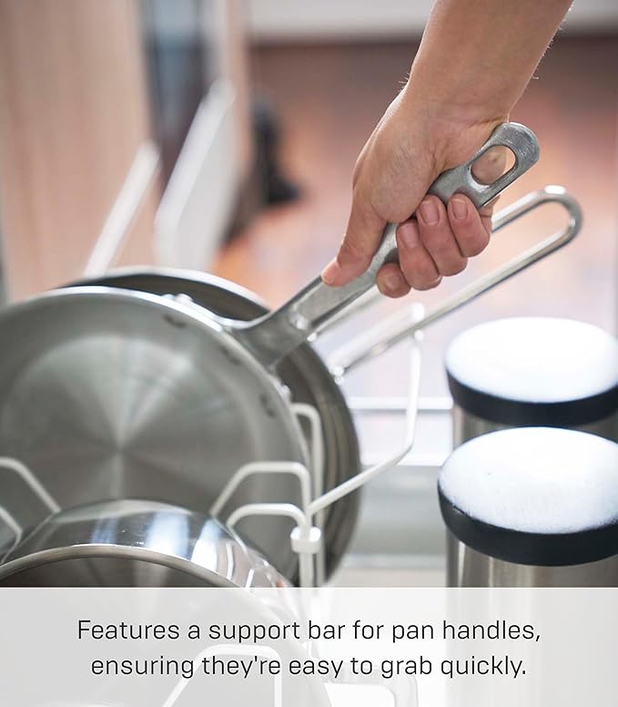 YAMAZAKI Home Tower Adjustable Lid & Pan Organizer - Kitchen Drawer Storage Shelf Rack - Steel