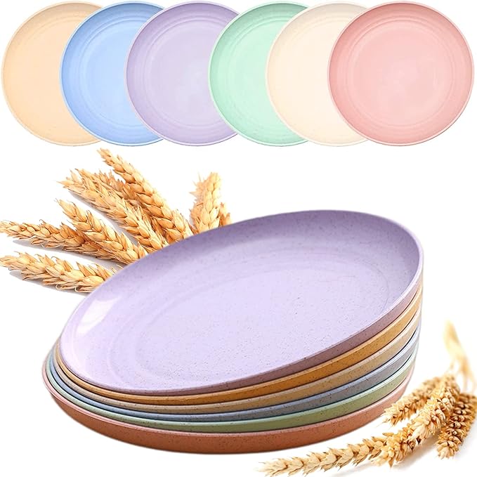 Mfacoy 6 Pack Unbreakable Dinner Plates, 10 Inch Wheat Straw, Reusable Deep Plastic, Lightweight for Camping/Kitchen, Dishwasher & Microwave Safe, Kids-Toddler & Adult