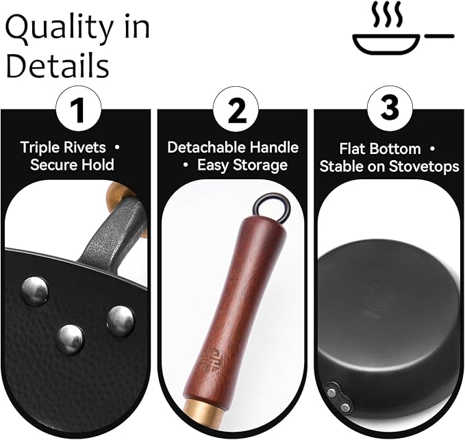 WANGYUANJI 10.2" Iron Skillet with Glass Lid & Spatula, Flat-Bottom Hand-Hammered Frying Pan, Uncoated & Unseasoned Small Iron Wok for Induction, Gas & Electric Stoves