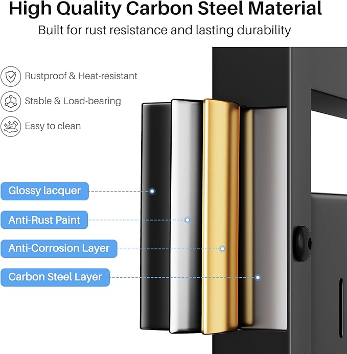 Expandable Microwave Stand, Heavy Duty 3-Tier Adjustable Microwave Oven Rack Shelf with 8 Hooks & 2 Holders, Space-saving Kitchen Counter Shelf for kitchen organizers and storage, 200lbs Capacity