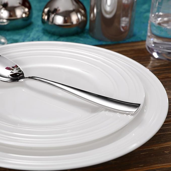 KEAWELL Premium Louis Serving Utensils, 18/10 Stainless Steel, Squared Edge Design, Mirror Finish, Dishwasher Safe (Serving Spoons, Set of 4)