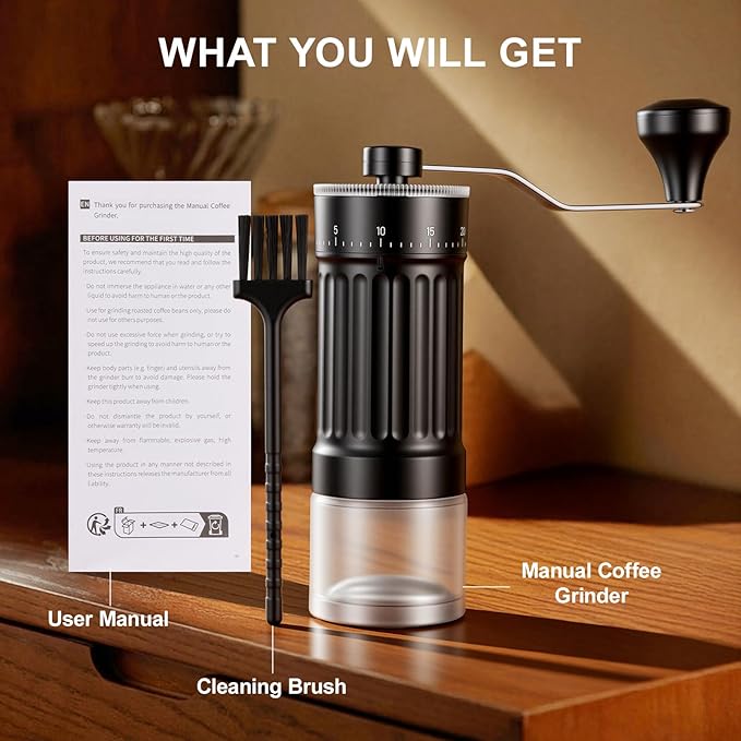 Manual Coffee Grinder with 40 Adjustable Settings, Portable Conical Burr Grinder, 30g Capacity for Espresso, Travel, Camping, Office & Home Use